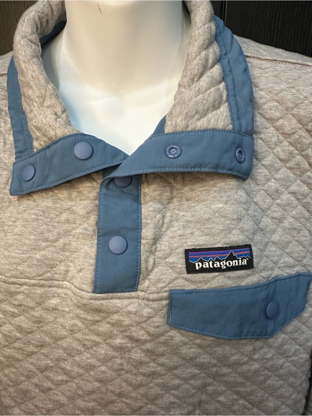Patagonia Quilted Snap Pullover in Cream with Blue Trim - Picture 3 of 8
